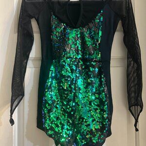 Weissman LC Long sleeved Mesh Sequin short unitard/biketard